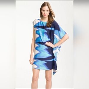 Vince Camuto Asymmetrical Flutter Sleeve Crêpe de Chine Shift Dress, Size 6, EUC